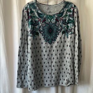 Talbots Women's Gray Jersey Floral Top